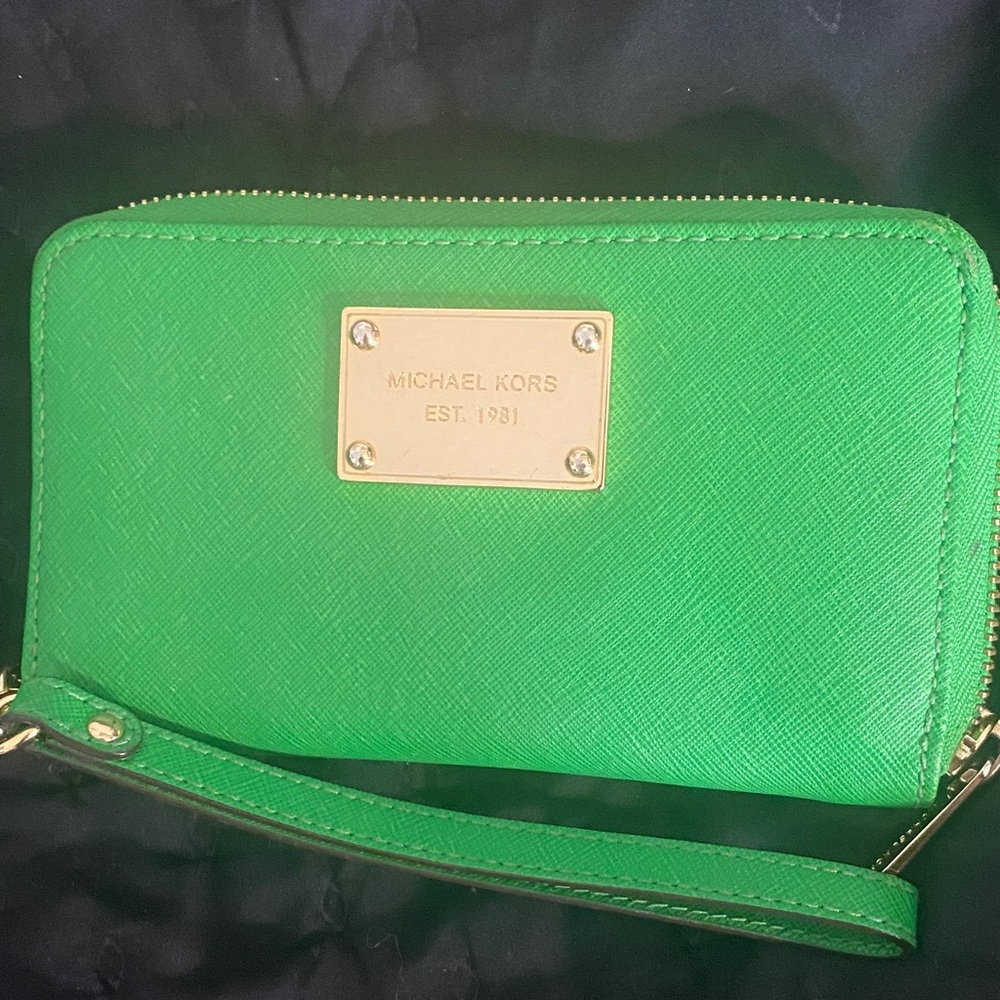 Michael Kors Vibrant Green Wristlet with Gold Accents